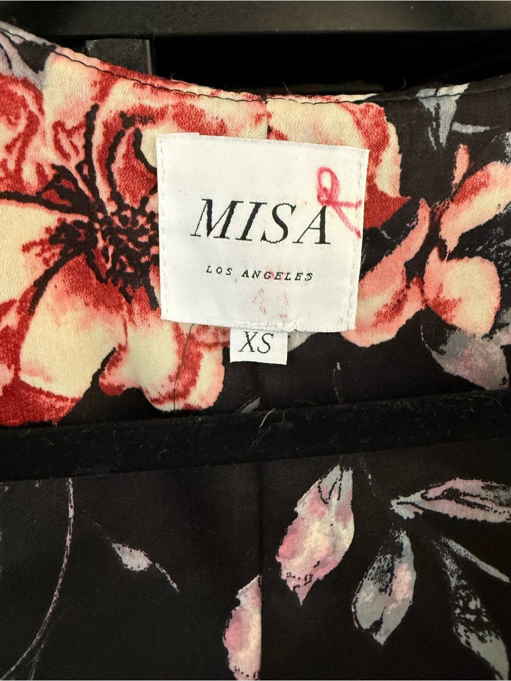 Misa Los Angeles Black Floral Wrap Maxi Dress with Pink Blossoms - Picture 3 of 4